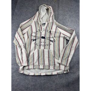 M V Sport Pullover Hoodie Sweater Womens L Distressed San Diego Striped Surfer